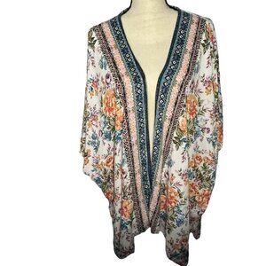 Angie 2X Floral Open-Front Kimono Fall Colors